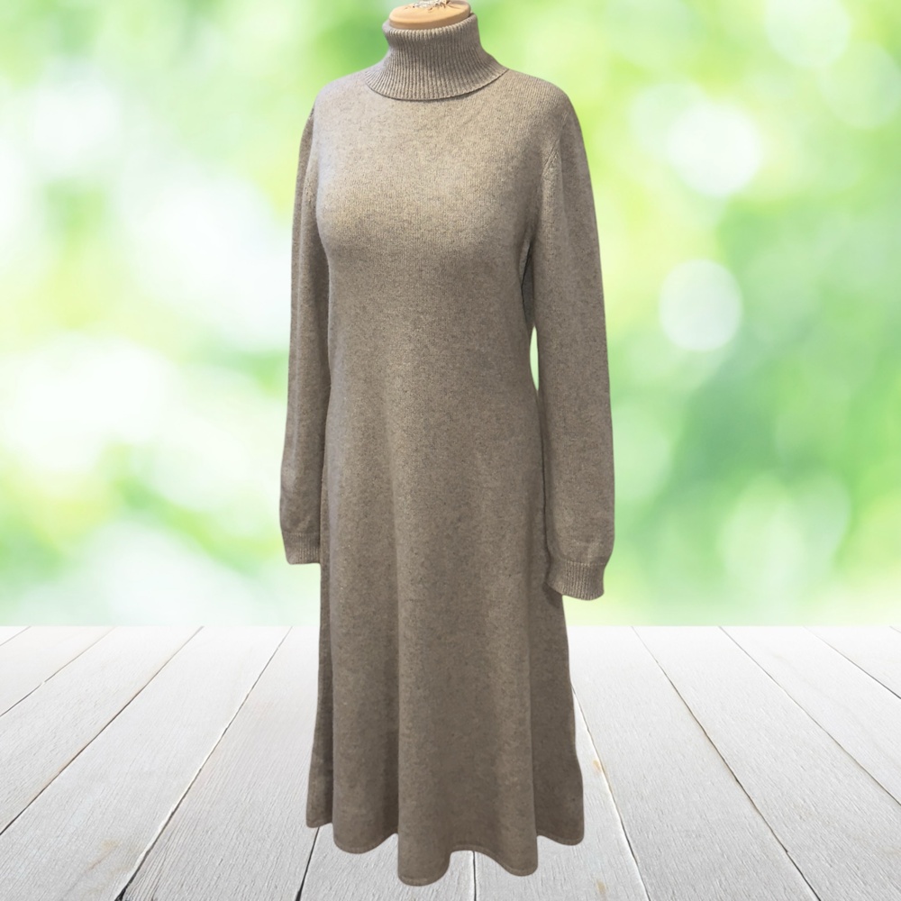 Vintage LAUREN RALPH LAUREN Cashmere Sweater Dress Turtleneck Midi Gray Size XL